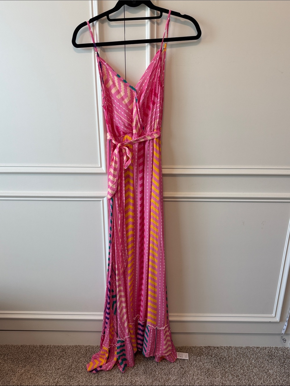 Pink Striped Wrap Maxi Dress